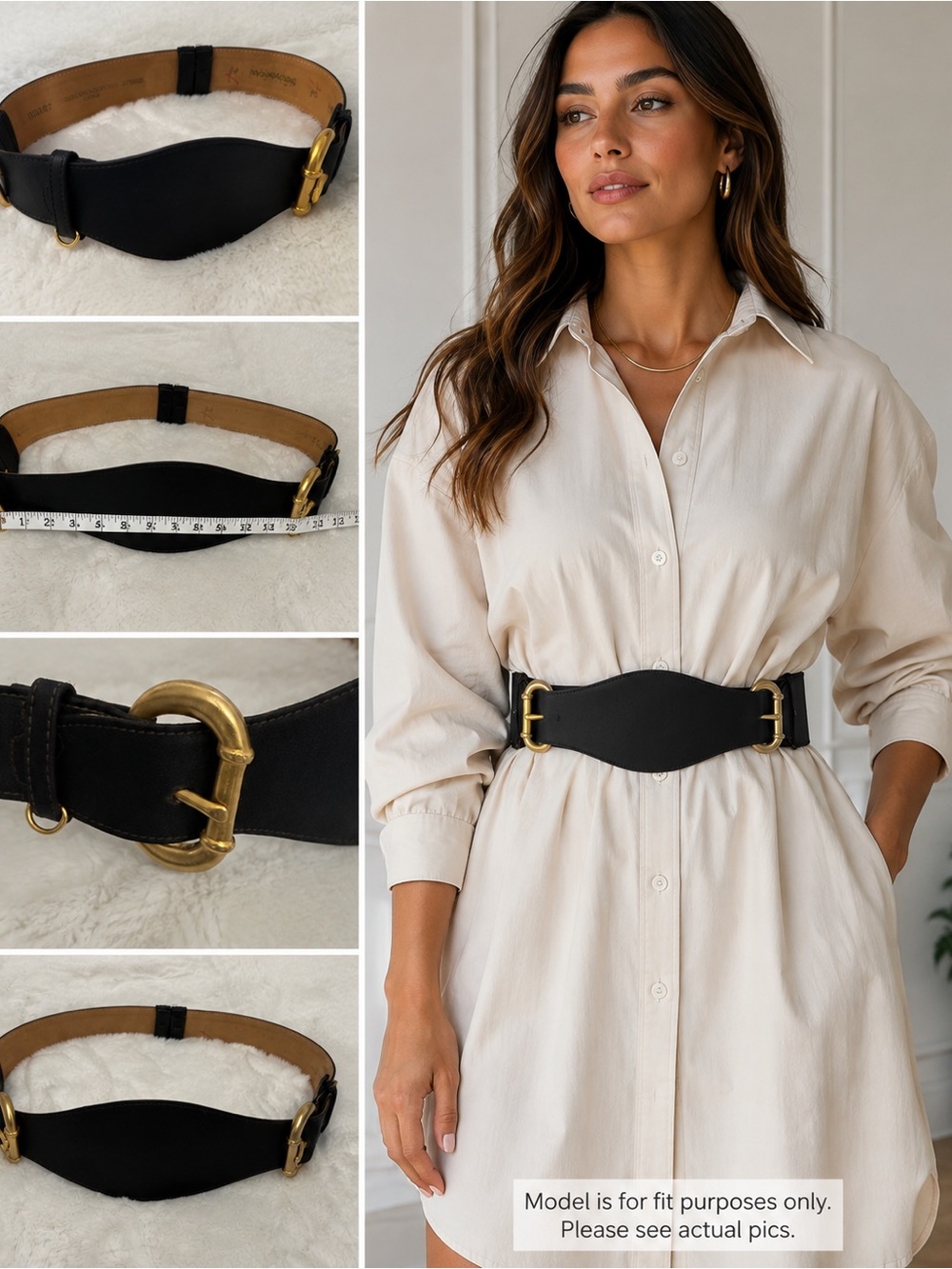 Donna Karan Black Wide Leather Belt Gold Horsebit Buckle Made in Italy PS